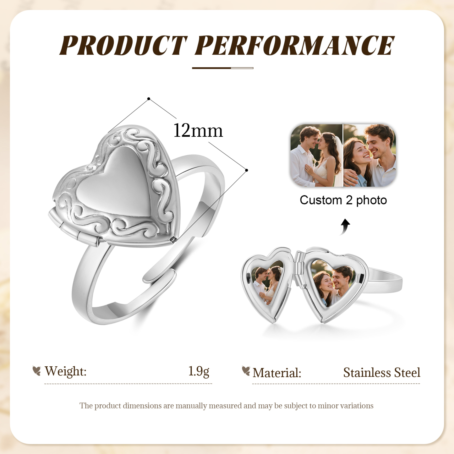 Personalized Adjustable Heart Photo Locket Ring