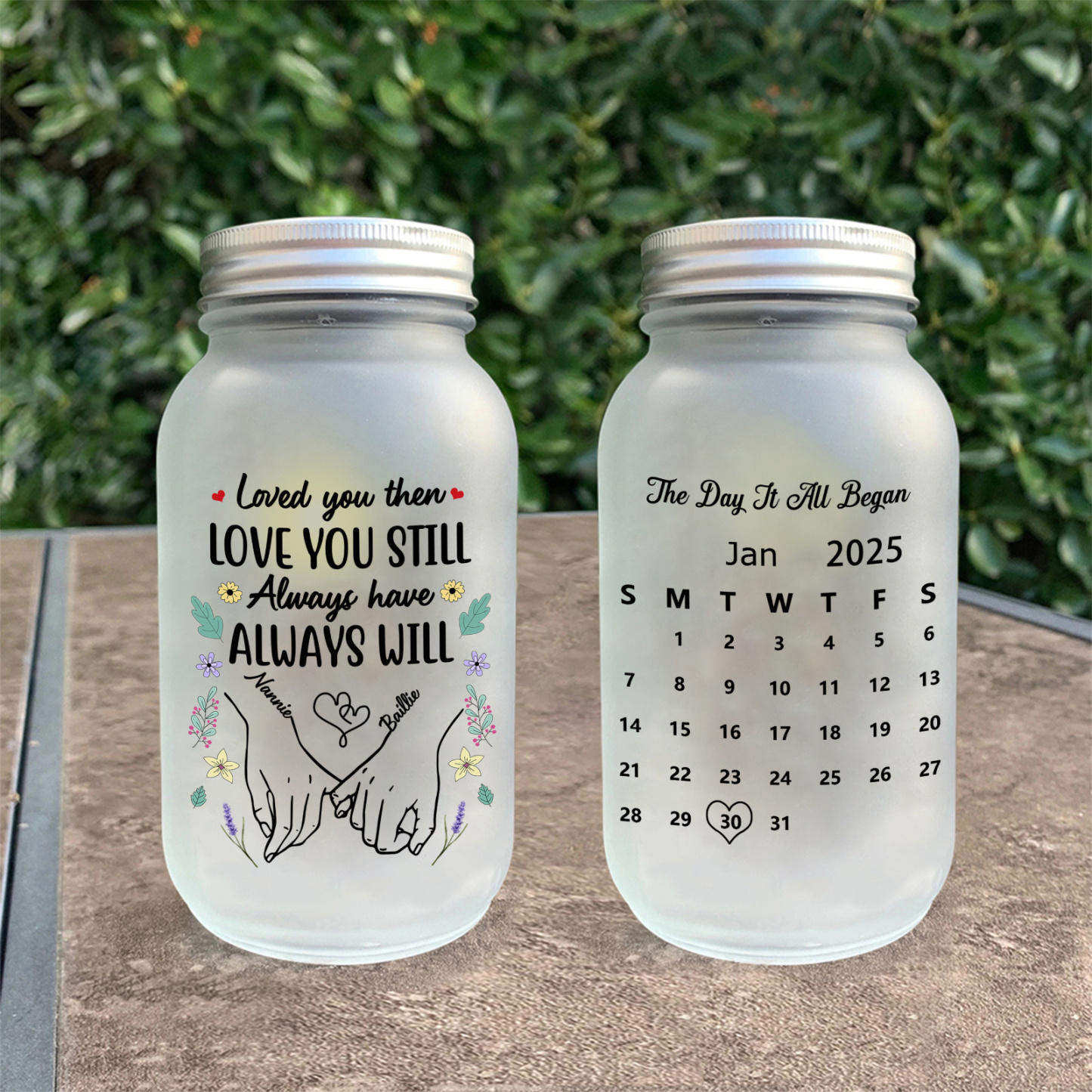 Personalized Calendar Solar Mason Jar Light For Couple