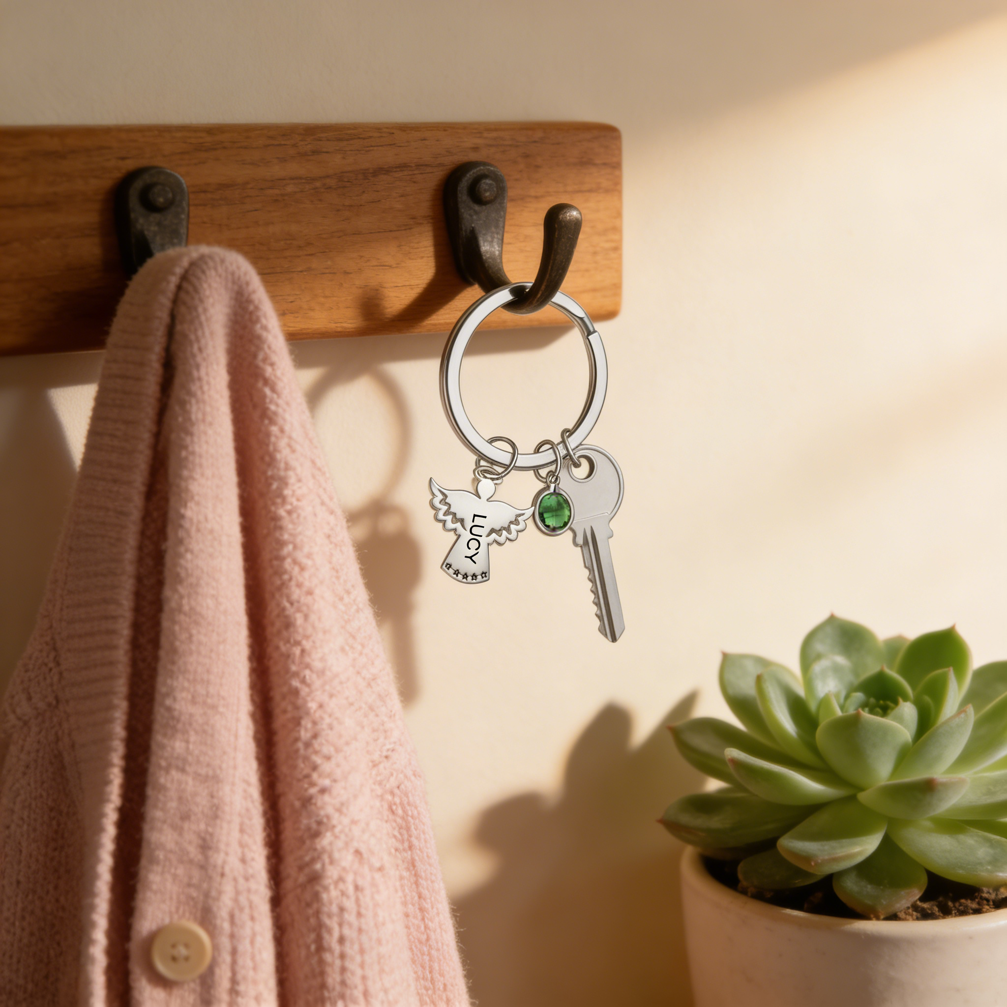 Personalized Guardian Angel Keychain Customized Name & Birthstone Stainless Steel Keyring Special Gift