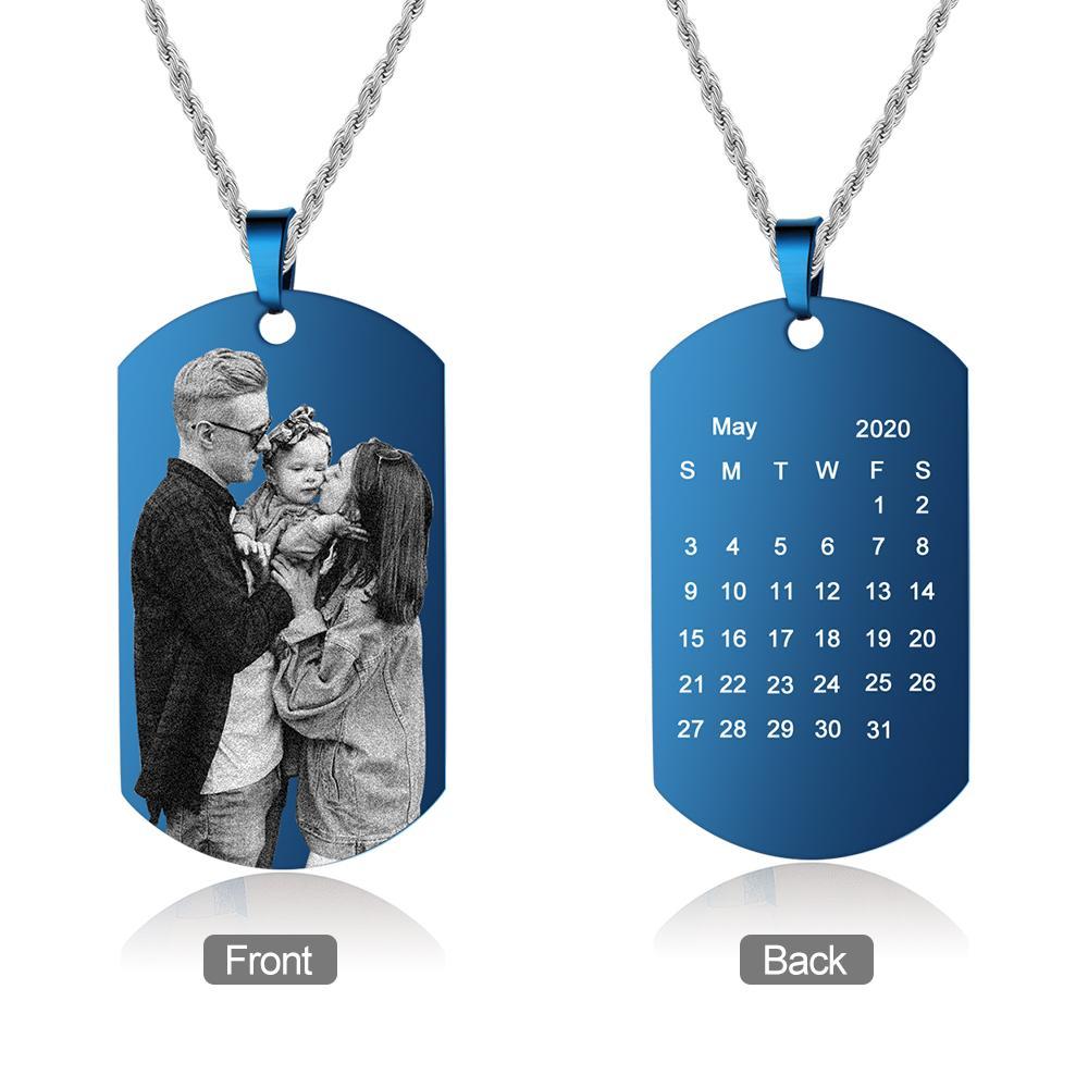 Custom Photo Tag Necklace with Calendar Personalized Gift For Him