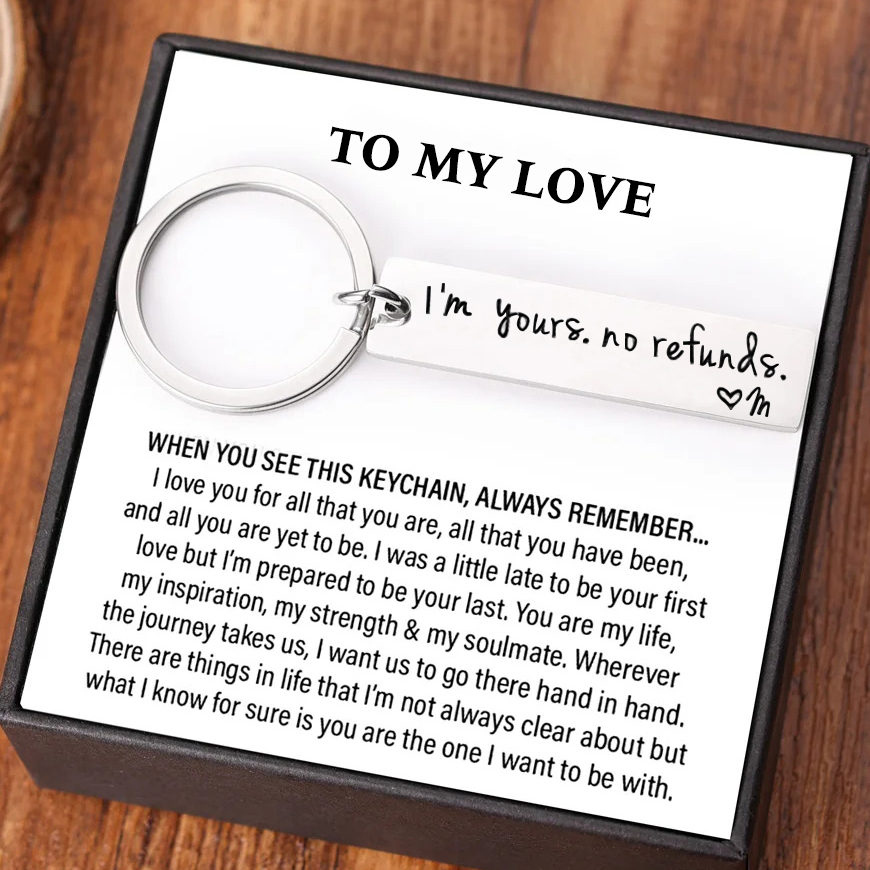 Funny Couple Keychain Personalized Initial Key Rings I'm yours. no refunds Funny Gift for Couple