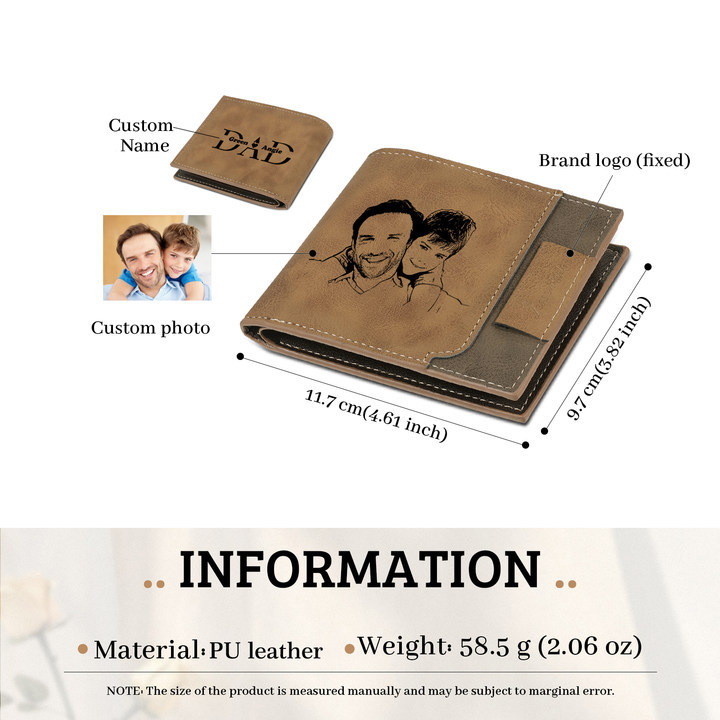 2 Names - Custom Photo & Text & Name Wallet Personalized Men's Leather Folding Wallet Gifts for Dad