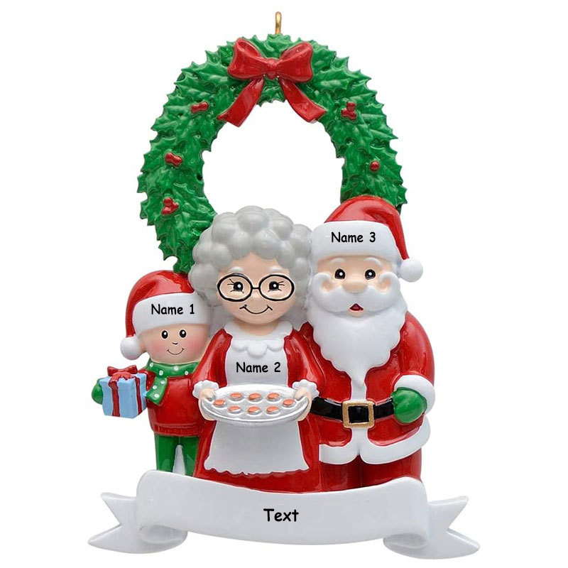 Santa Family Ornament Custom 3 Names Grandparents with Grandkids Ornament