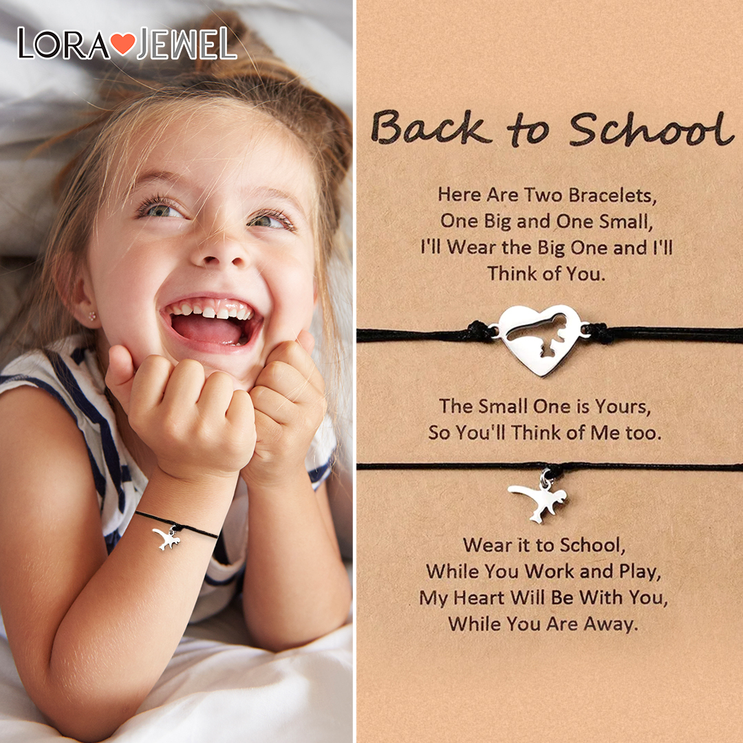 2 Pcs Back to school Love Dinosaur Combination Bracelet Set, Adjustable Bracelets Gift With Gift Card Set For Kids