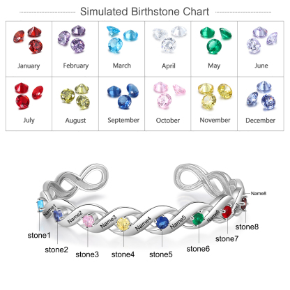 Personalized Birthstone Bangle Bracelet Custom 8 Names Bracelet for Family
