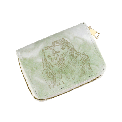 Personalized Women's Leather Wallet Custom Photo & Text Zipper Wallet Accordion Wallet Gift for Her