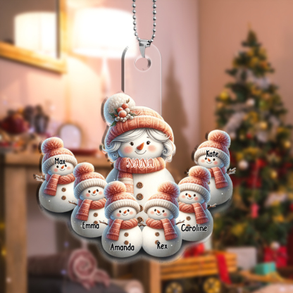 Personalized Acrylic Snowman Christmas Hanging Ornaments Custom 2–12 Names Ornament Gift for Grandma/Mom