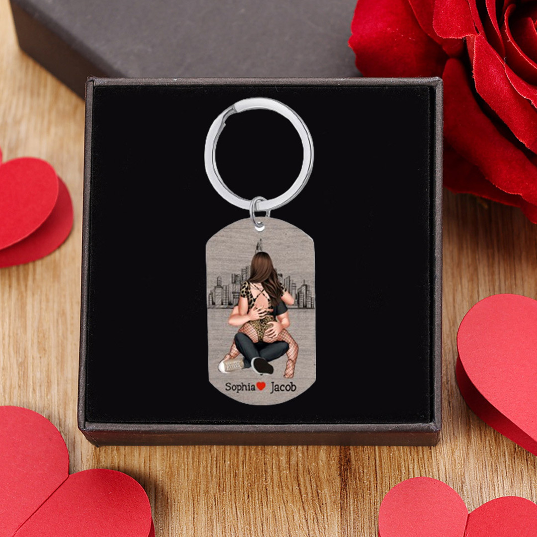 Personalized Couple Keychain Custom 2 Names Keyring "Get Home Safe" Stainless Steel Keychain