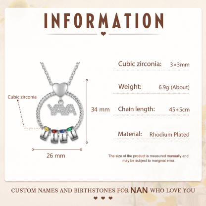Collar a abuela con colgante de "YAYA" con 4 nombres Y 4 piedras de nacimiento personalizados | Jessemade-Jessemade ES