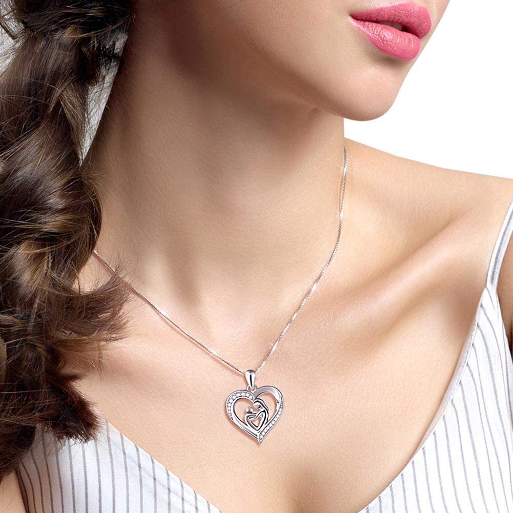 Mother and Child Heart Necklace Engraved with 2 Names Love Necklace Sterling Silver