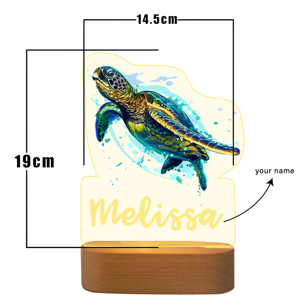 Personalized Turtle Night Light Custom Name  LED Lamp