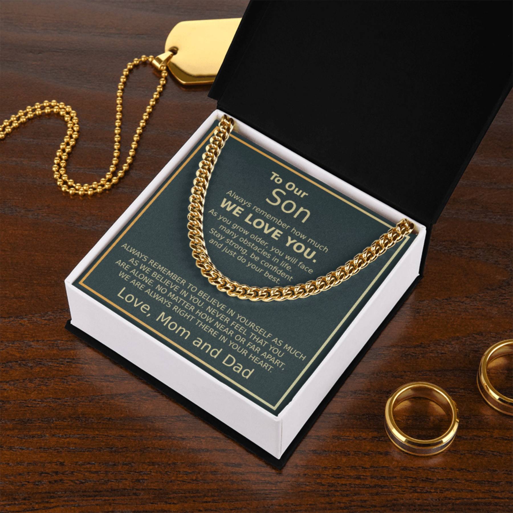 To Our Son Necklace Cuban Link Chain Necklace Gift Set - Always Remember How Much We Love You