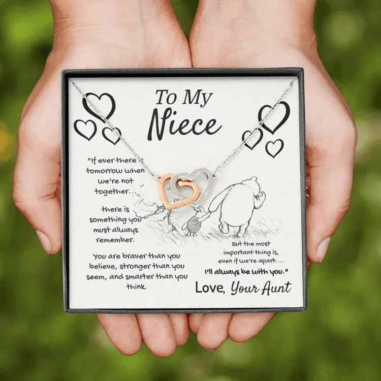 To My Beautiful Niece S925 Interlocking Heart Necklace Gift Set "I'll always be with you"
