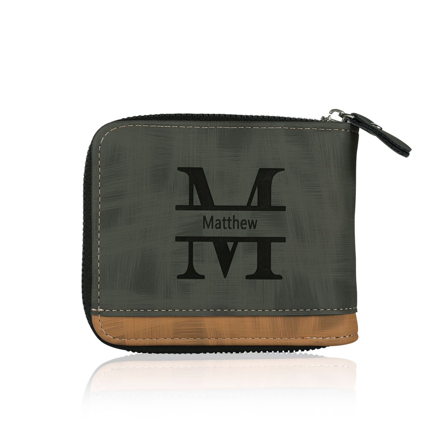 Personalized Photo & Name & Letter Billfold Wallet Monogram Leather Wallet Zipper Wallet Gift for Men