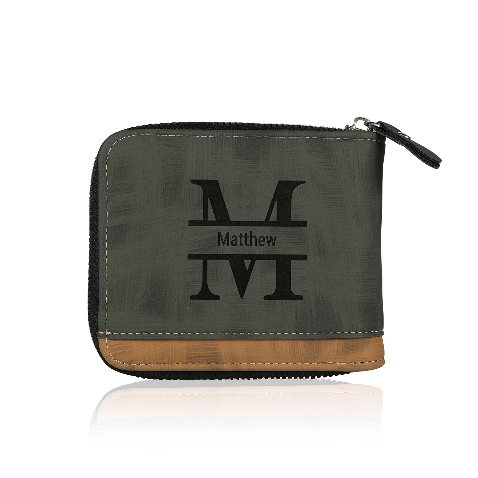 Personalized Photo & Name & Letter Billfold Wallet Monogram Leather Wallet Zipper Wallet Gift for Men