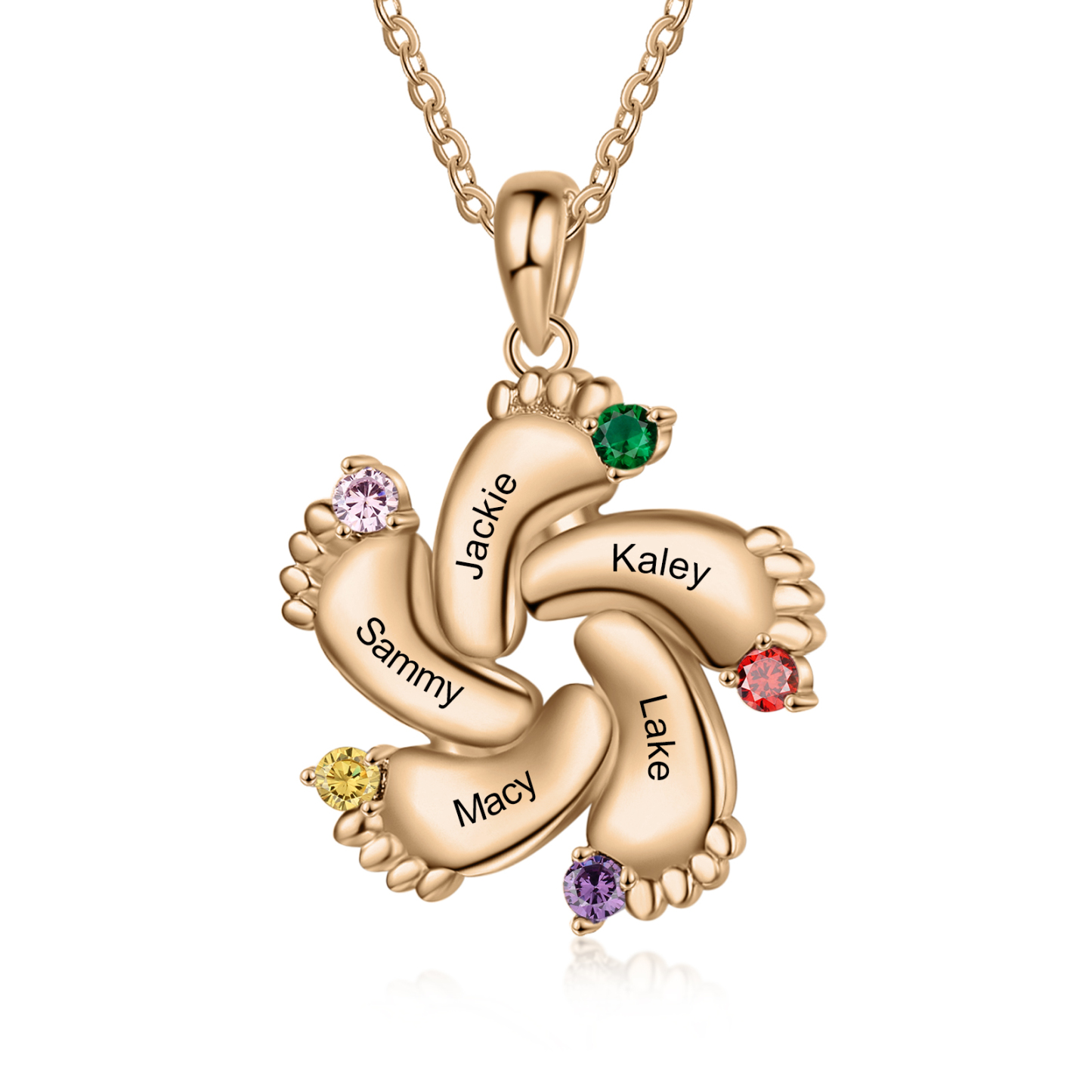 Baby Feet Necklace Custom 5 Birthstone Family Gifts for Mother