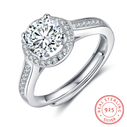 Round Cut Moissanite Ring Engagement Rings Solitaire Ring with CZ Stones Sterling Silver