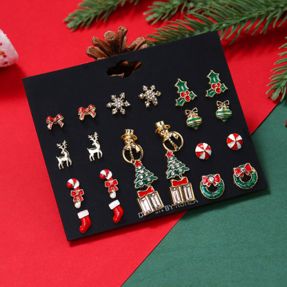 16-Pair Christmas Stud Earring Set Festive Holiday Jewelry for Women & Girls