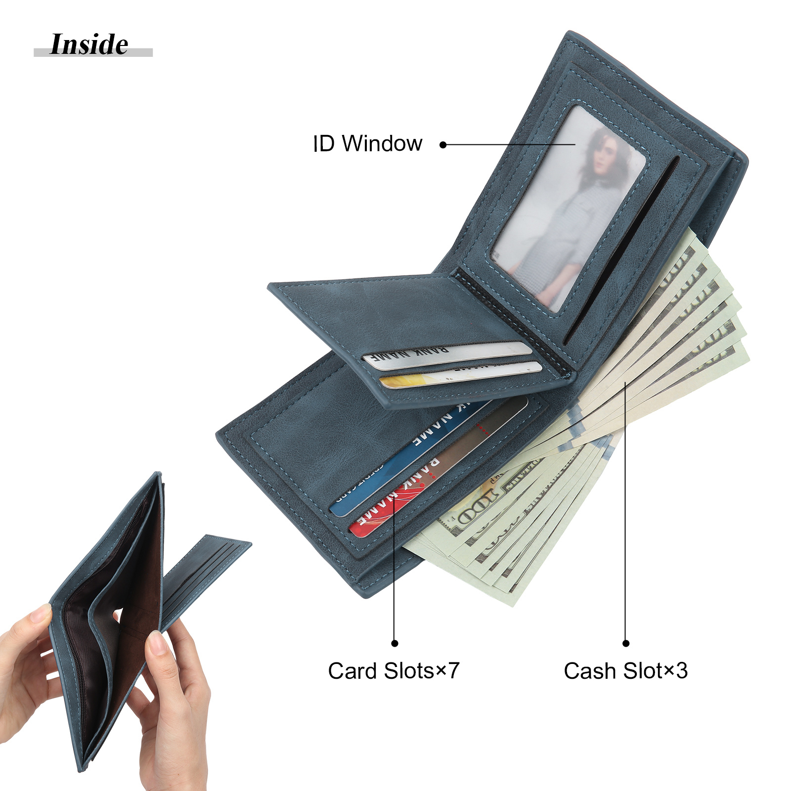 Personalized Photo & Name & Letter Billfold Wallet Monogram Leather Wallet Black Gift for Men