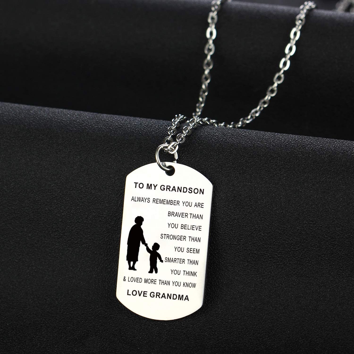 To My Grandson & Granddaughter Dog Tag Necklace Inspirational Gift "You Are Braver Than You Believe"