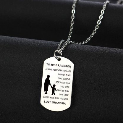 To My Grandson & Granddaughter Dog Tag Necklace Inspirational Gift "You Are Braver Than You Believe"