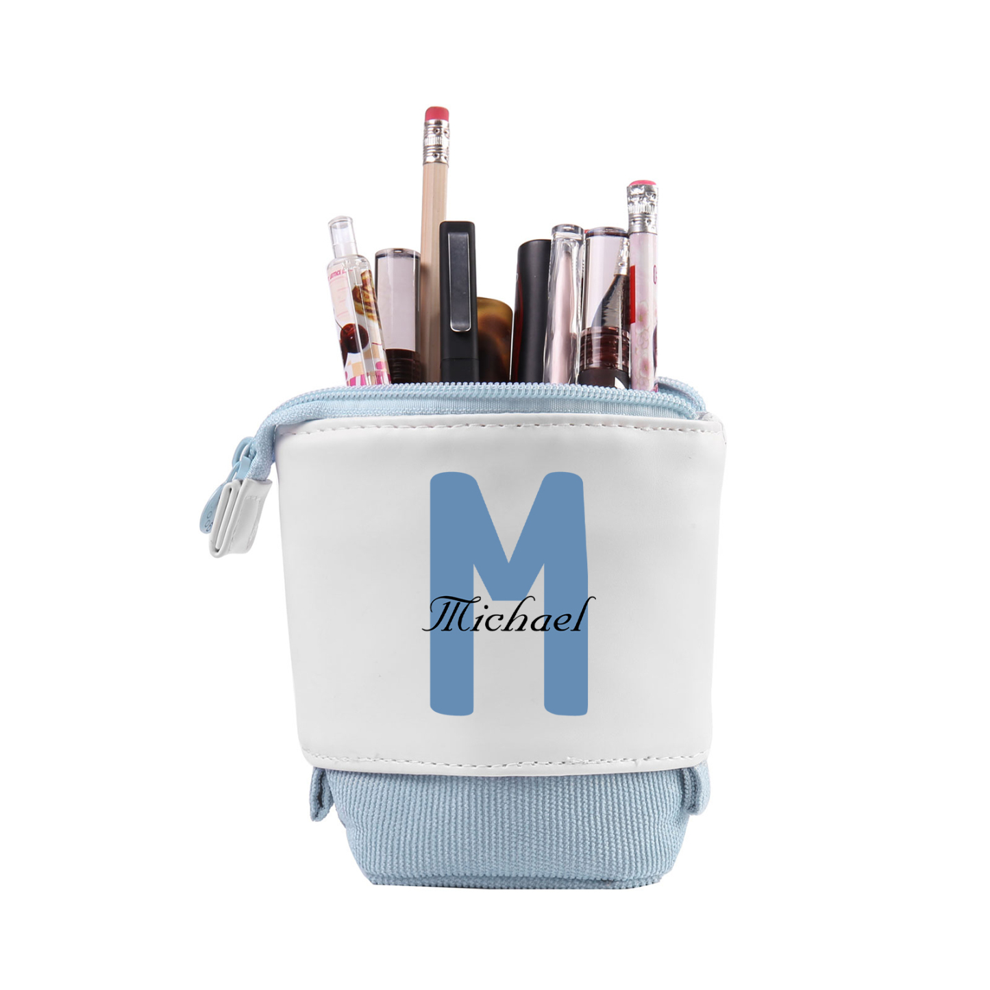 Personalized Pencil Case Custom Name & Letter Pen Pouch Canvas PU Leather Back To School Gift for Kids