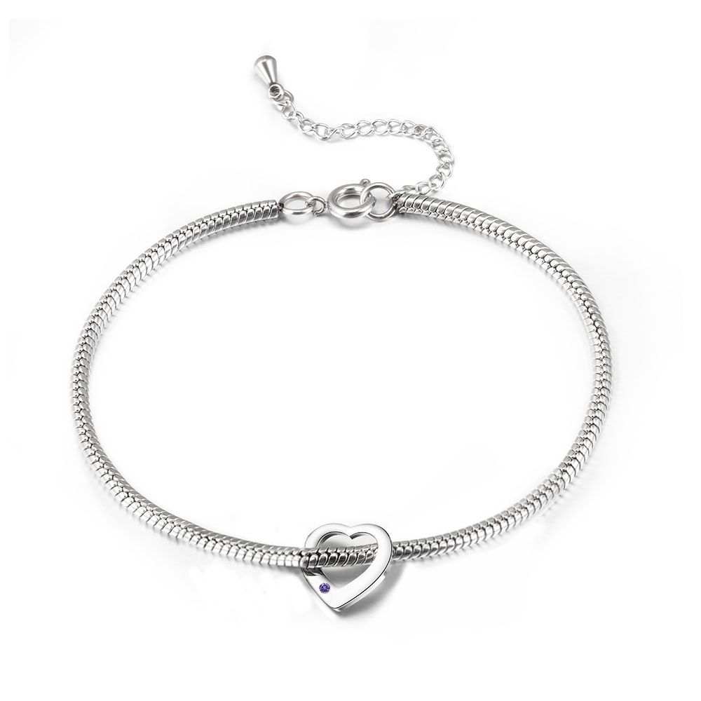 Custom Anklet Engraved 1 Name and Birthstone Heart Shaped Charm Personalized Bracelet for Women