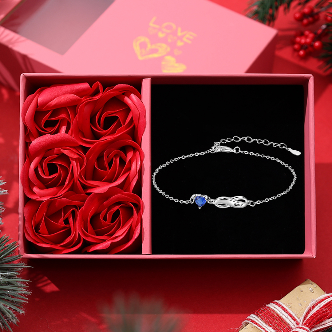 Infinity Bracelet with 1 Heart Shape Birthstone Family Bracelet for Mom