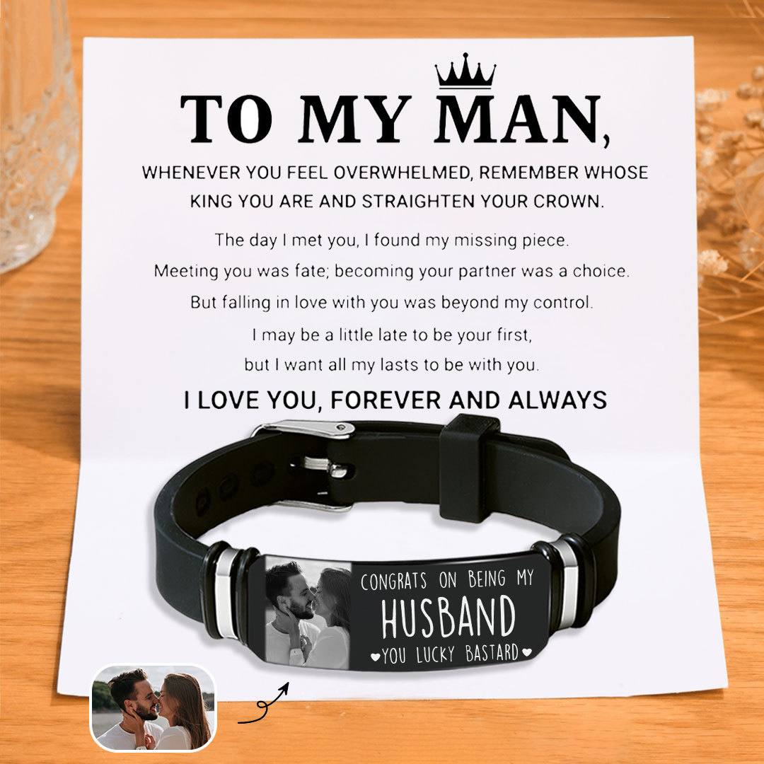 Personalized Men Bracelet Congrats on Being My Husband Gift Set for Him