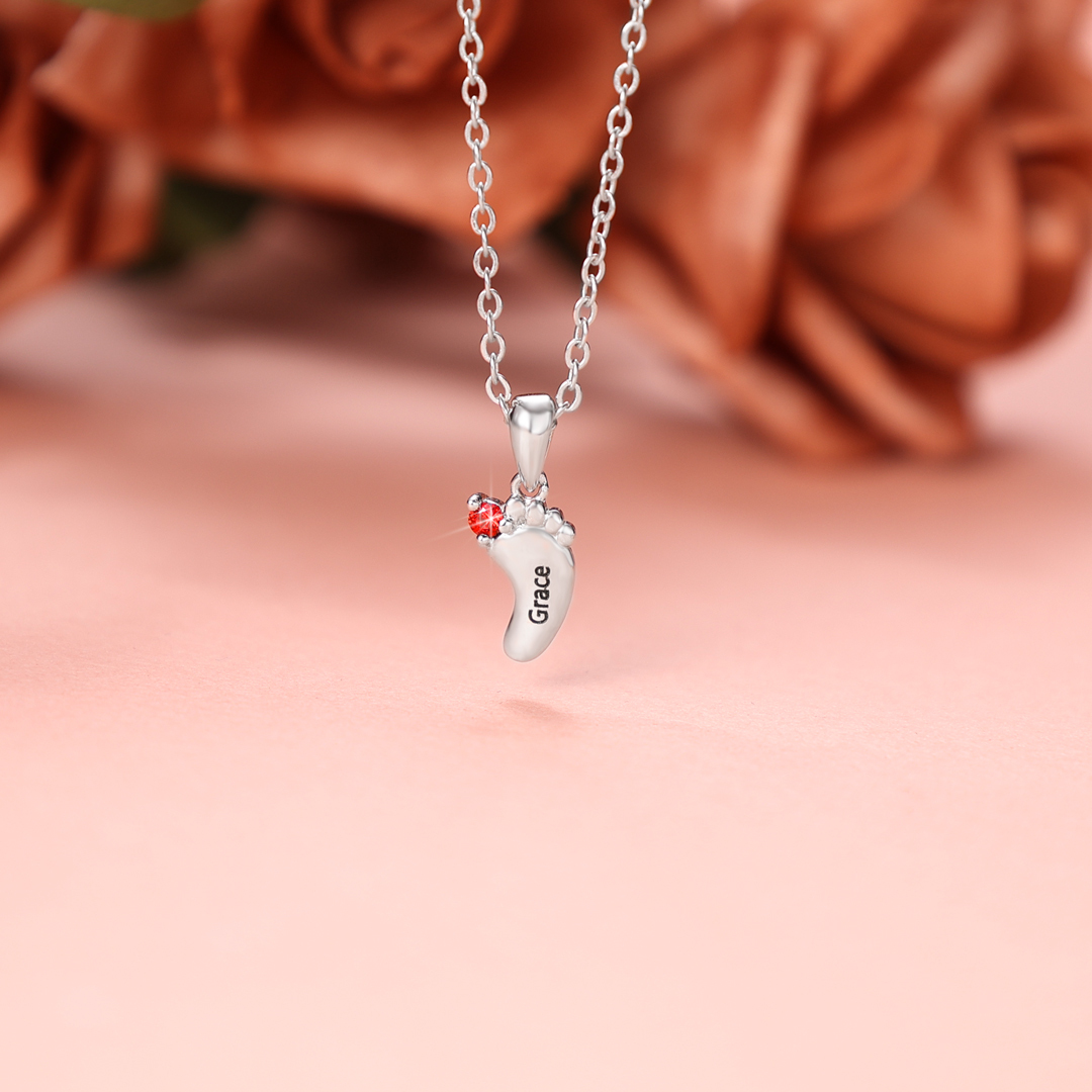 Baby Feet Necklace Custom 5 Birthstone Family Gifts for Mother