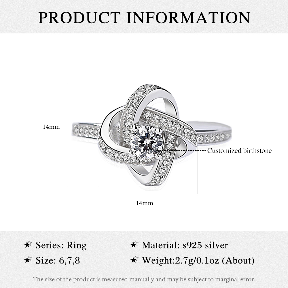 Love Knot Rings Personalized Birthstone Rings S925 Sterling Silver Birthday Gifts For Women