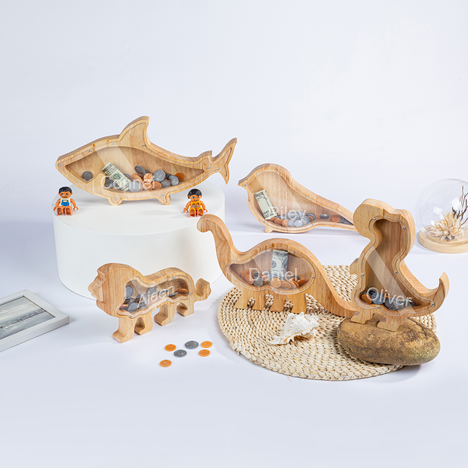 Personalized Dinosaur Wooden Piggy Bank Custom Name Gifts for Kids