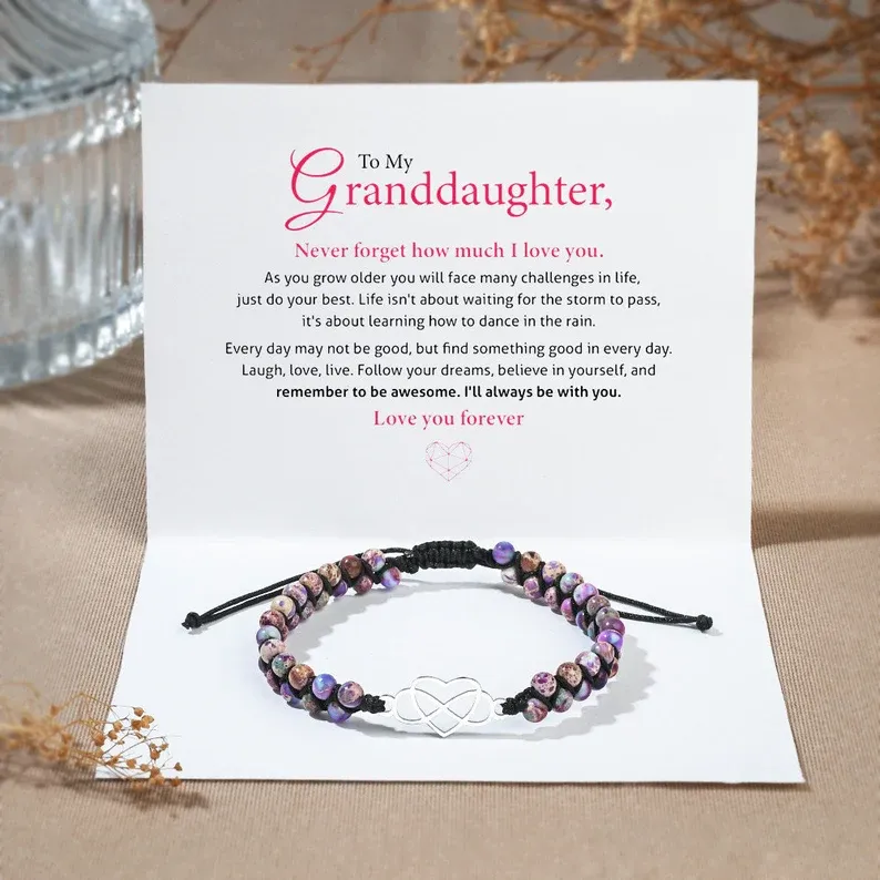 To My Granddaughter Infinity Heart Bracelet with Message Card Adjustable Bracelet Gift for Her - Never Forget How Much I Love You
