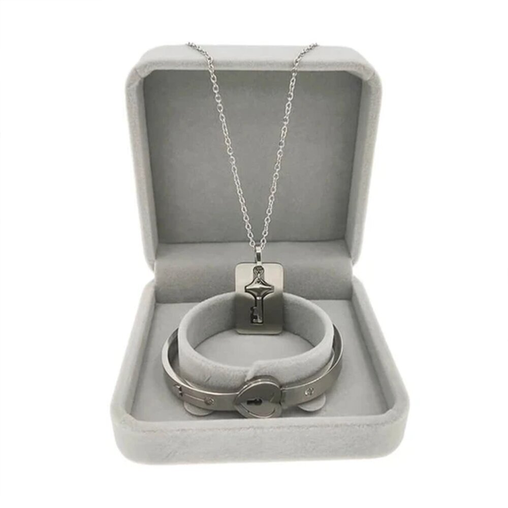 Key to My Heart Couple Key Necklace and Love Lock Bracelet Set