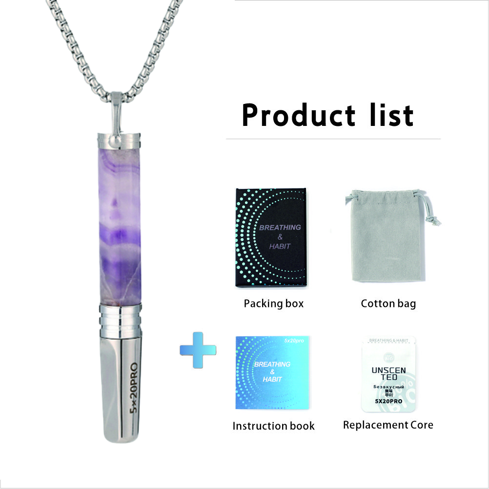 Gemstone Cylinder Breathing Necklace, Steel Tip