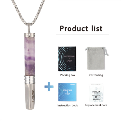 Gemstone Cylinder Breathing Necklace, Steel Tip