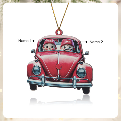 Personalized Red Vintage Car Elf Family Ornament