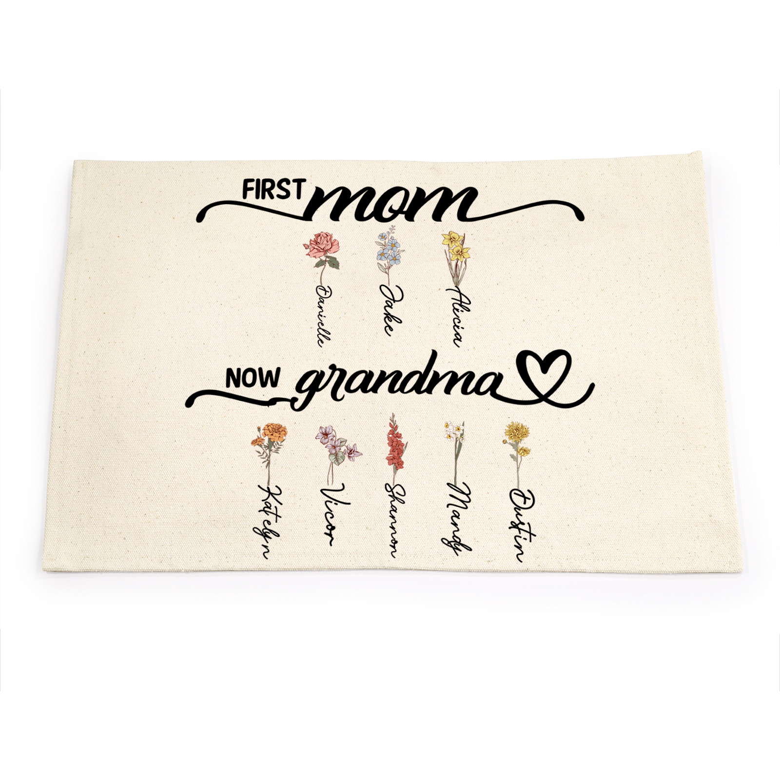 Personalized Linen Coaster with Name Customisable Mothers Day Birthday Housewarming Gift for Mum Grandma Friend | Lorajewel