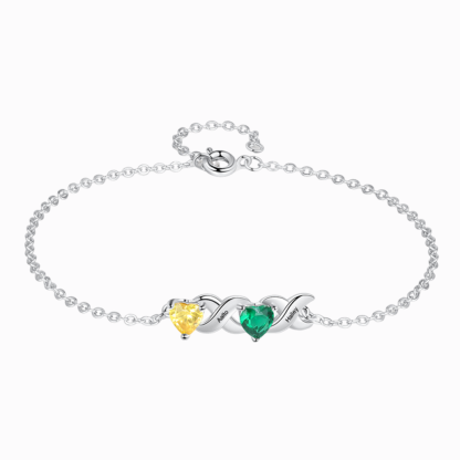 Mother's Day Gift Family Custom Bracelet Heart Personalized with 2 Birthstones