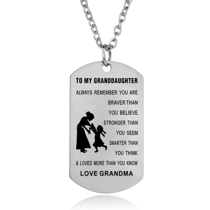 To My Grandson & Granddaughter Dog Tag Necklace Inspirational Gift "You Are Braver Than You Believe"