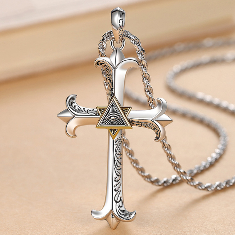 Men's Necklace Eye of God Cross Pendant Necklaces Valentine's Day Birthday Gifts for Him
