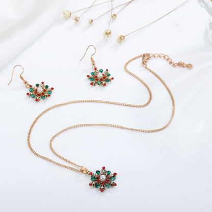 Christmas Snowflake Dangle Earrings Necklace Set Festive Holiday Gift for Women