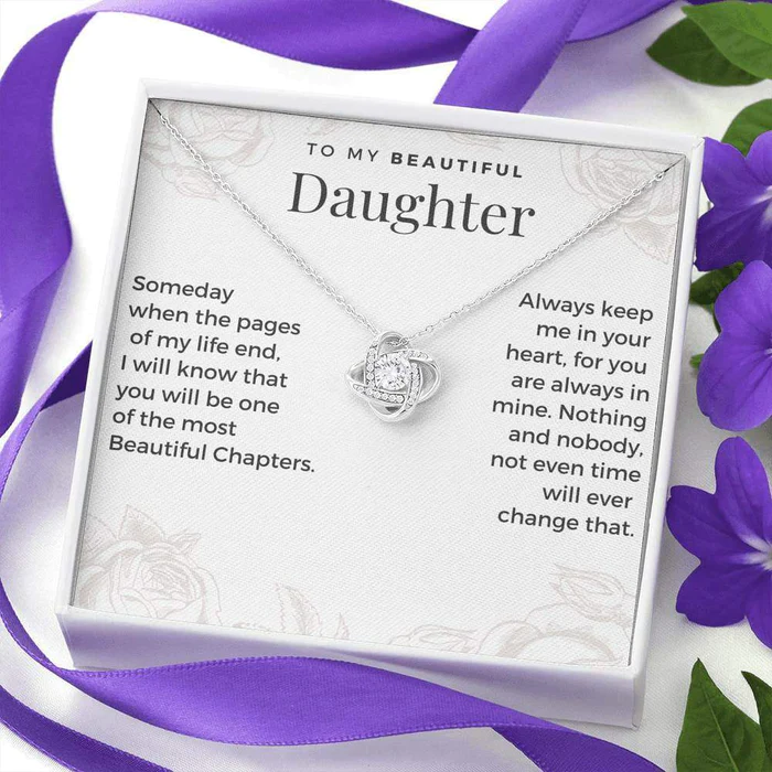 To My Beautiful Daughter Love Knot Necklace "Always Keep Me in Your Heart" Gifts For Daughter