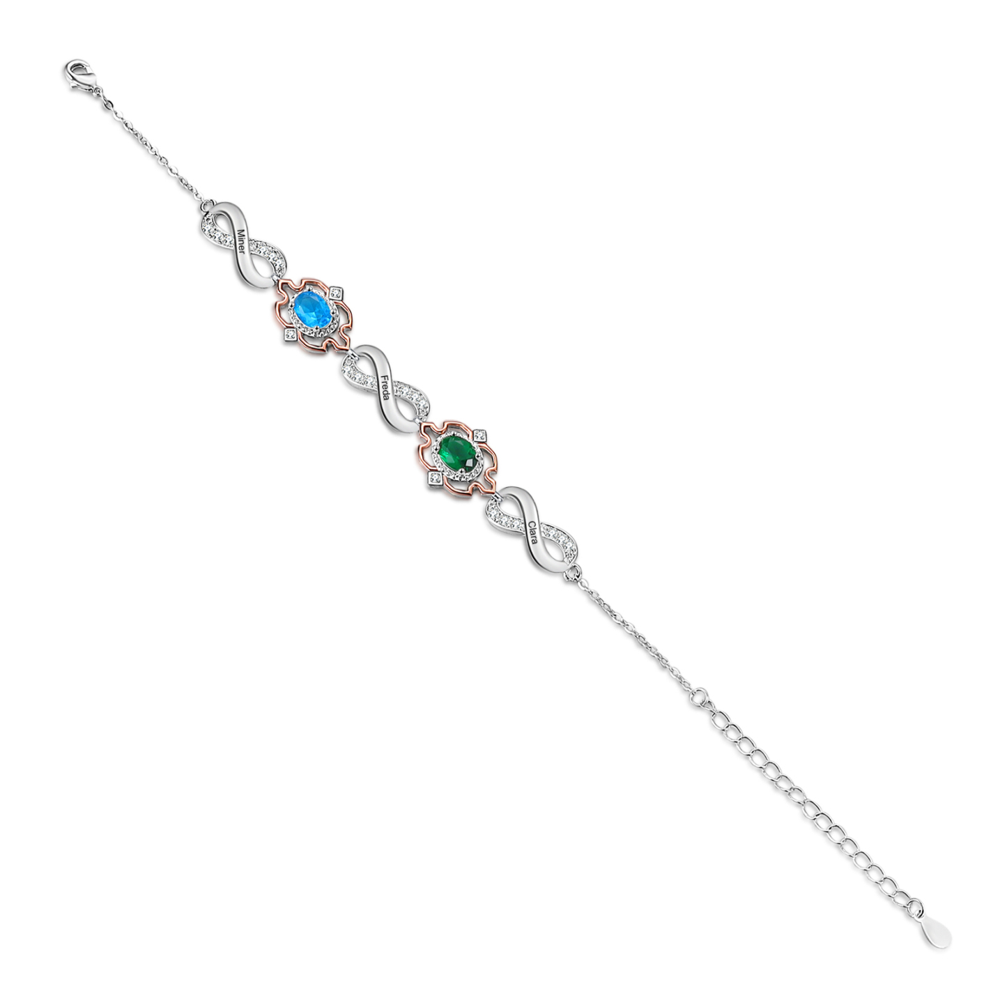 Infinity Bracelet Personalized 2 Birthstones Engraved 3 Names Women's Bracelets Birthday Gift for Her