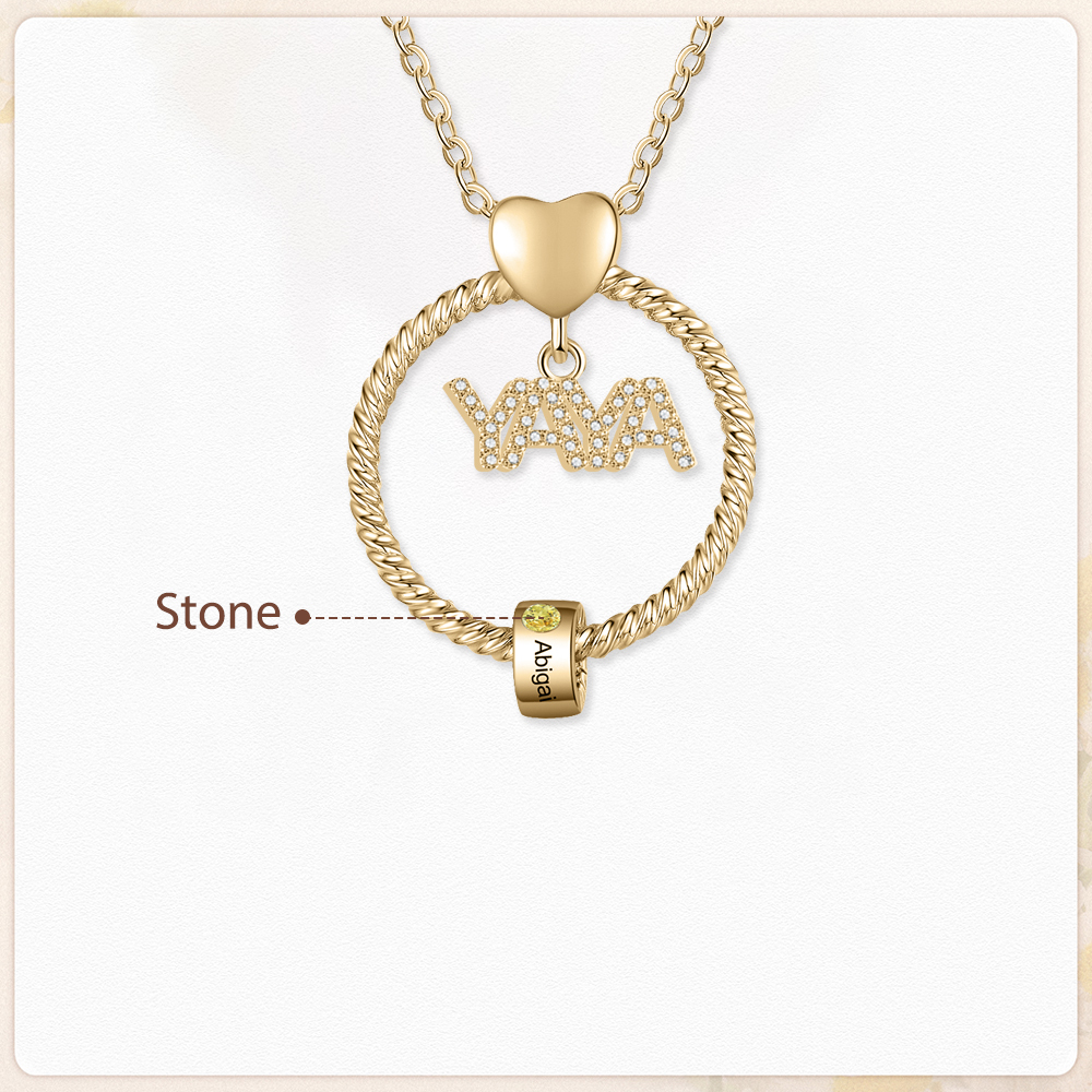 Collar a abuela con colgante de "YAYA" con 1 nombre Y 1 piedra de nacimiento personalizados | Jessemade-Jessemade ES