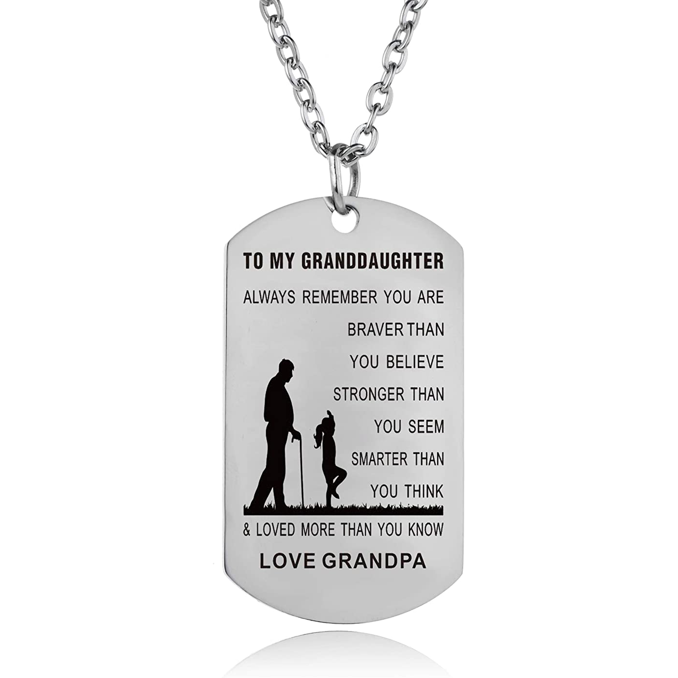 To My Grandson & Granddaughter Dog Tag Necklace Inspirational Gift "You Are Braver Than You Believe"