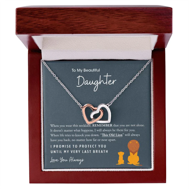 To My Daughter S925 Interlocking Heart Necklace" I promise to protect you until my very last breath"