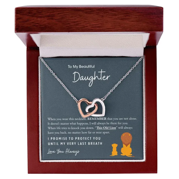 To My Daughter S925 Interlocking Heart Necklace" I promise to protect you until my very last breath"