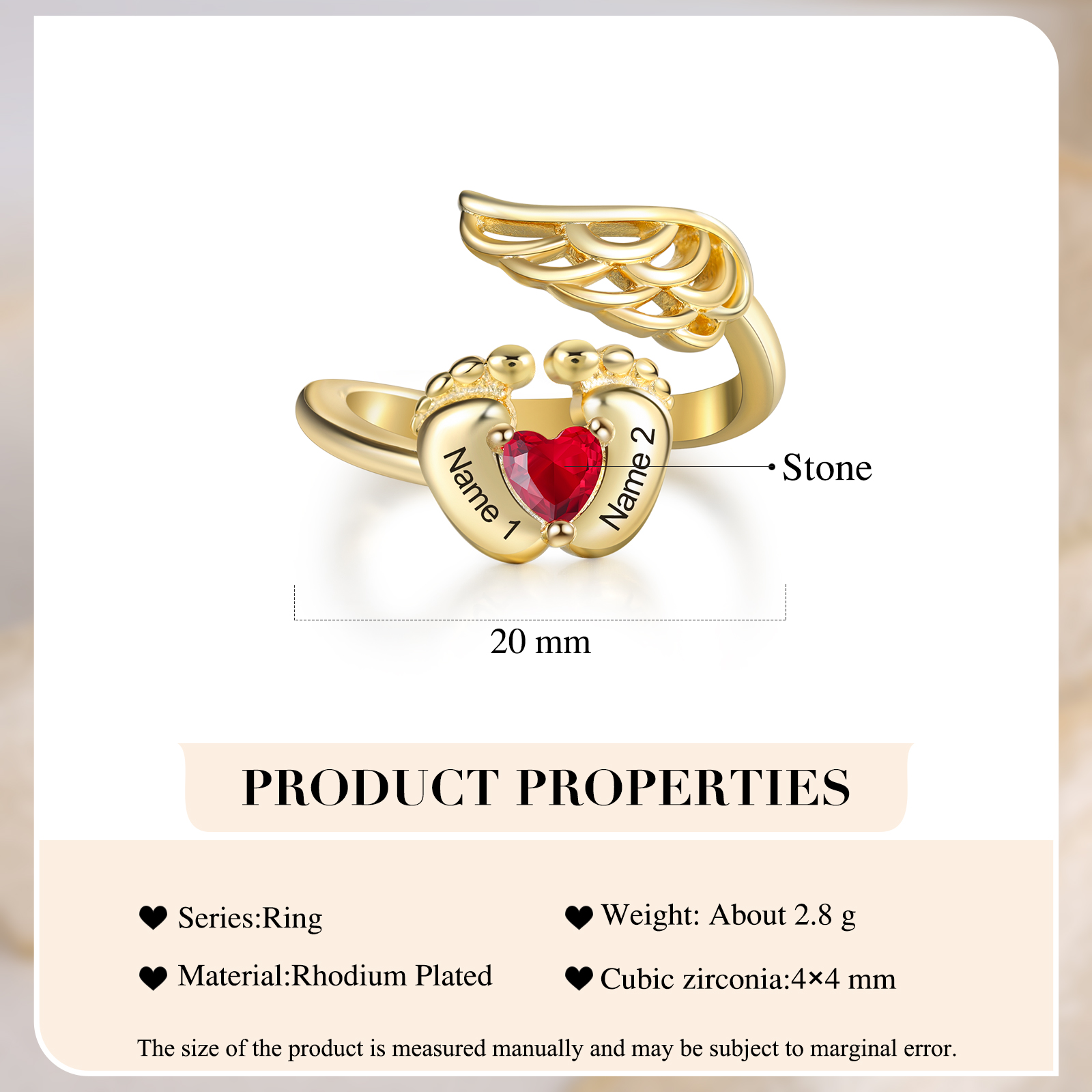 Custom Baby Feet Ring Custom Name and Birthstone Ring