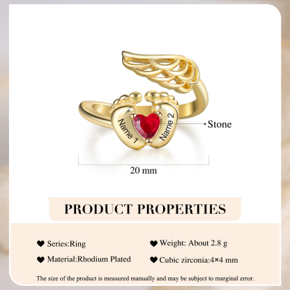 Custom Baby Feet Ring Custom Name and Birthstone Ring